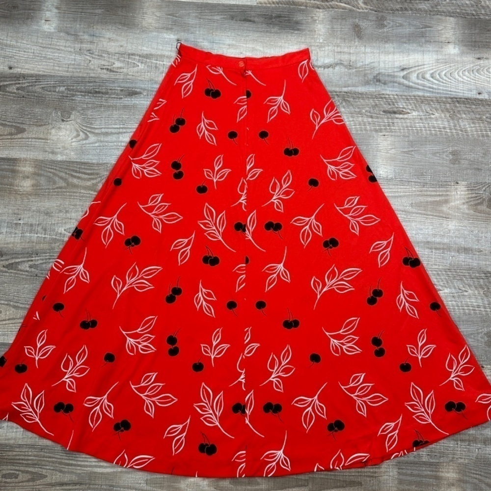 Vintage Miss SHAHEEN Red Black Cherry Print Maxi Skirt Vintage Size 12 - Picture 6 of 11